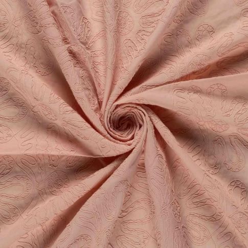 Tissu Coton brodé Adriana grandes fleurs sur fond Vieux rose