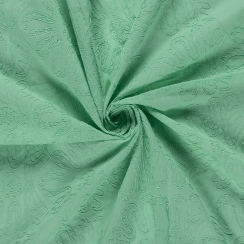 Tissu Coton brodé Adriana grandes fleurs sur fond Vert