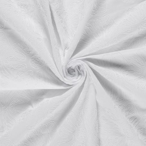 Tissu Coton brodé Adriana grandes fleurs sur fond Blanc