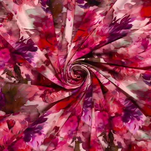 Tissu Jersey Viscose digital aquarelle floral sur fond Rose fuchsia