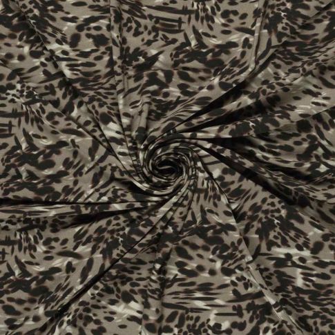 Tissu Jersey Viscose digital motifs Léopard moderne sur fond Taupe