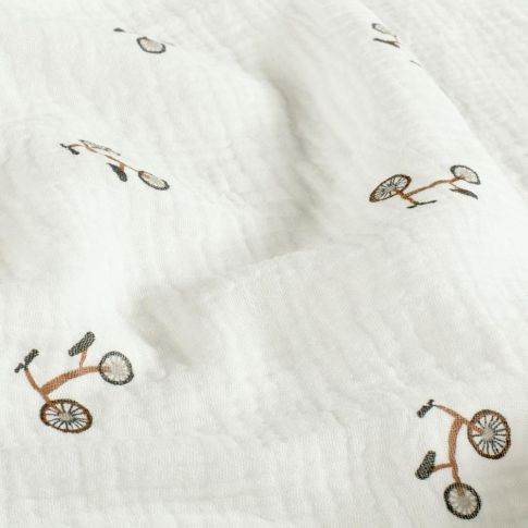 Tissu Double gaze de Coton petites draisienne sur fond Blanc cassé