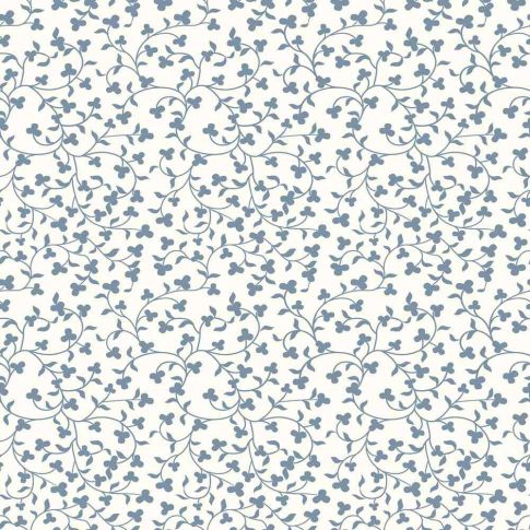 Tissu Popeline de Coton Elise Motif floral fin bleuté sur fond Ecru