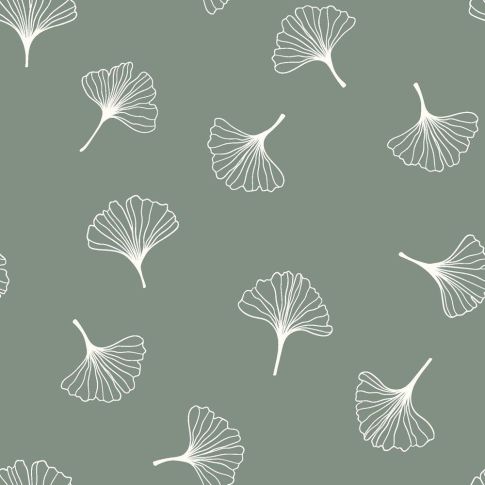 Tissu Popeline de Coton Ginkgo sur fond Vert sauge