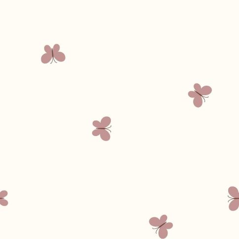 Tissu Popeline de Coton Léonie LittleBird Papillons Rose poudré sur fond Ecru