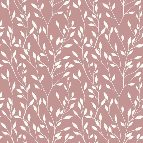 Tissu Popeline de Coton Elise Végétal délicat sur fond Vieux rose
