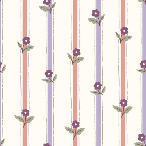 Tissu Popeline de Coton Margaux Rayé floral sur fond Ecru