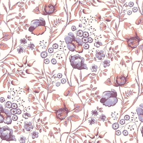 Tissu Popeline de Coton Eleonore Floral ornemental sur fond Ecru