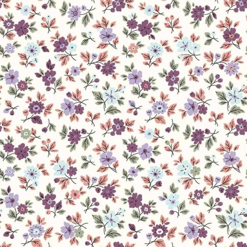 Tissu Popeline de Coton Lucile Petites fleurs sur fond Ecru
