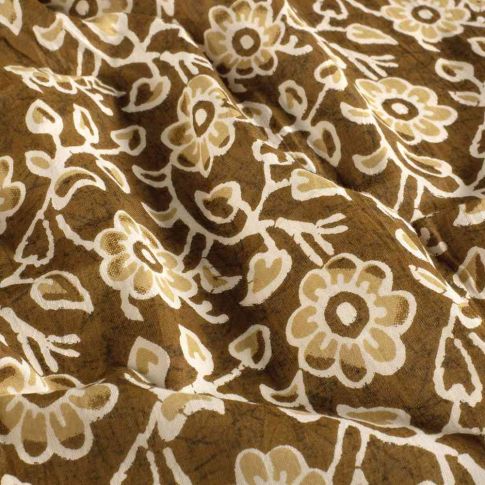 Tissu  Voile de Coton Batik Fleurs Kencana sur fond Bronze