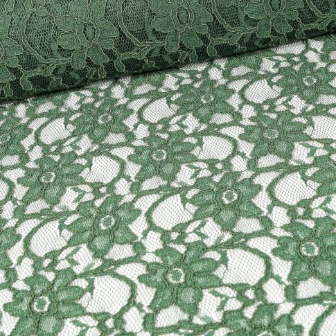 Tissu Dentelle  Eva sur fond Vert épicéa