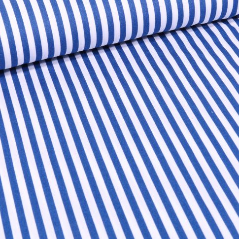 Tissu Coton imprimé Rayures 5 mm bleu roi sur fond Blanc
