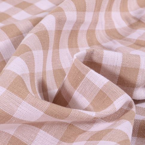 Tissu Vichy Grands carreaux 10 mm Beige - Coupon de 3 mètres