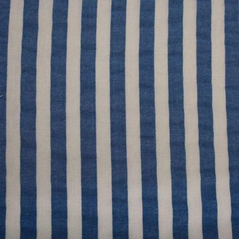 Tissu Coton imprimé Marina rayures Bleues jean sur fond Blanc