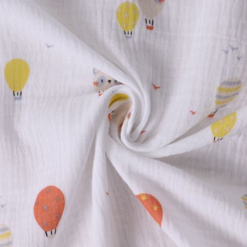 Tissu Double gaze de Coton Gaspard montgolfières sur fond Blanc