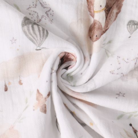 Tissu Double gaze de Coton Ballade Enchantée sur fond Blanc