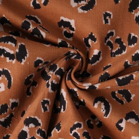 Tissu Velours Côtelé  Wild Chic léopard sur fond Camel
