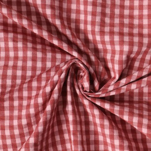 Tissu Vichy Almée Petits carreaux Rouges sur fond Rose blush