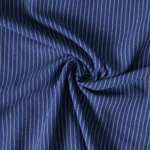 Tissu Polycoton Louis rayures Blanches 3 mm sur fond Bleu marine