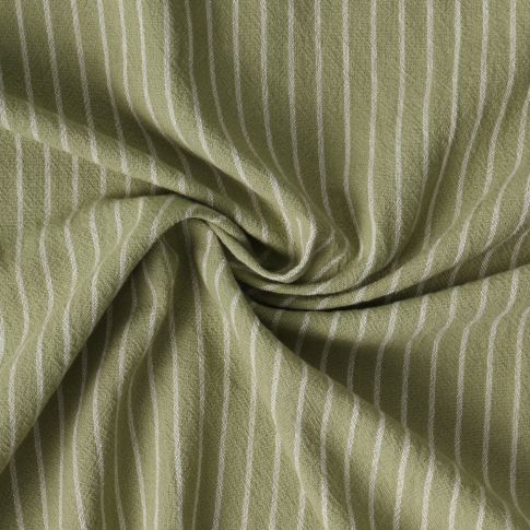 Tissu Polycoton Hugo rayures Blanches 5 mm sur fond Vert olive