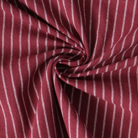 Tissu Polycoton Eliott rayures Blanches 5mm sur fond Bordeaux