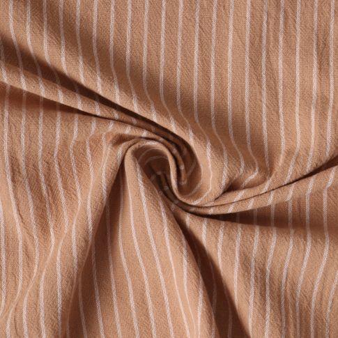 Tissu Polycoton Victor rayures Blanches 5mm sur fond Beige nougat