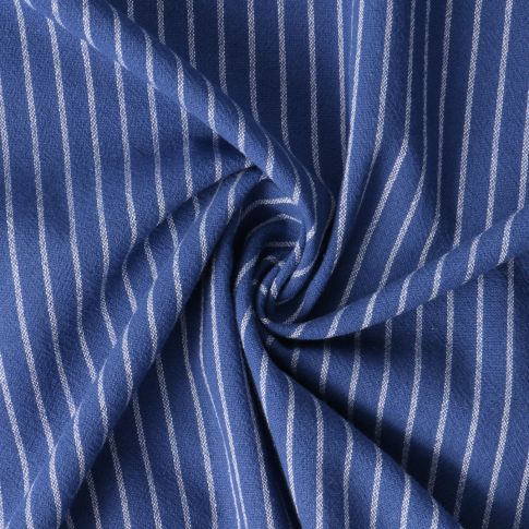 Tissu Polycoton Louis rayures Blanches 5mm sur fond Bleu marine