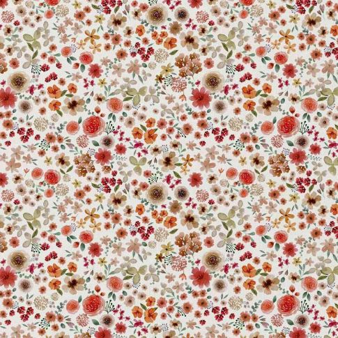 Tissu Coton imprimé Allegra fleurs Rouges sur fond Blanc cassé