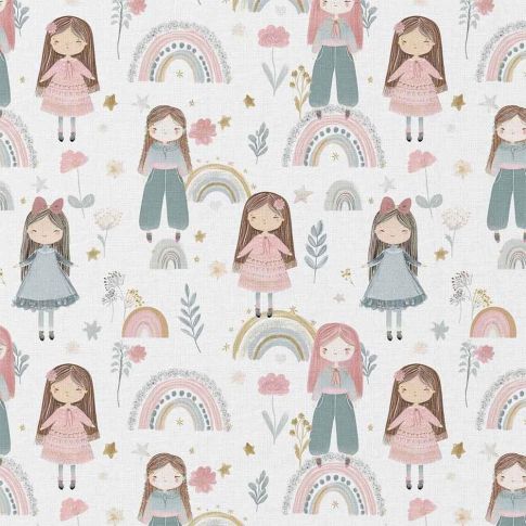 Tissu Popeline de Coton  Talina sur fond Blanc