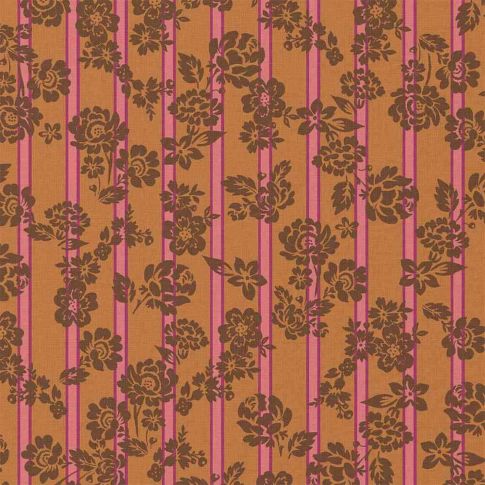 Tissu Coton imprimé Sabina fleurs Marrons sur fond Ocre
