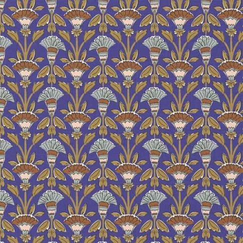 Tissu Coton imprimé Marisa fleurs Ocre sur fond Violet
