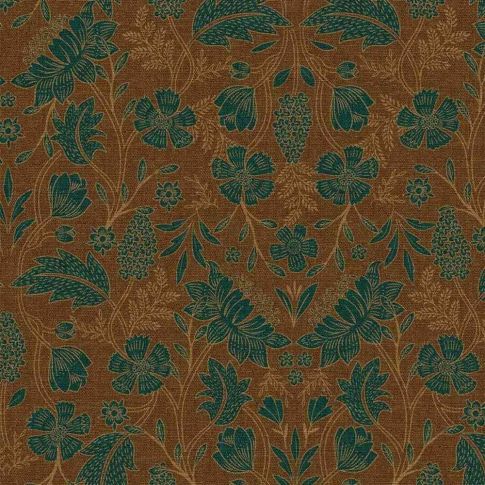 Tissu Toile Canvas Artemisia fleurs et feuilles Vertes sur fond Brun