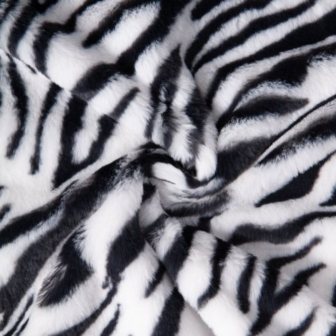 Tissu Fausse fourrure Léna Zébré Noir sur fond Blanc