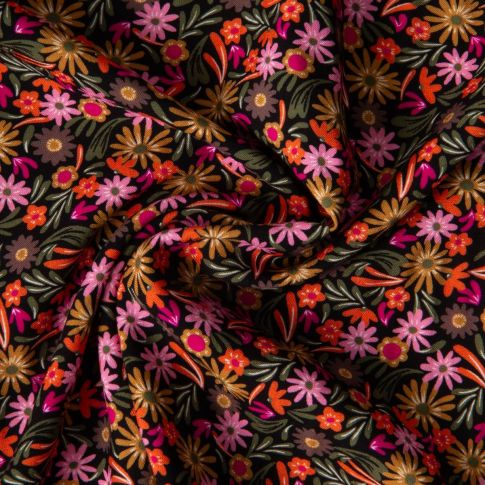 Tissu Viscose imprimé Arty Samfa sur fond Noir