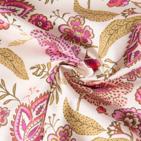 Tissu Coton imprimé Arty Fleuris Khonoa sur fond Ecru