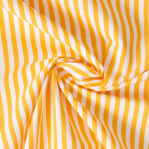 Tissu Coton imprimé Arty Edoua rayures Jaune sur fond Blanc