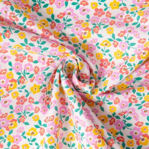 Tissu Coton imprimé Arty Thali tapis de petites Fleurs sur fond Blanc