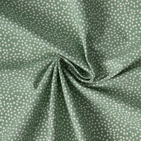 Tissu Coton imprimé Arty Tassin tacheté Blanc sur fond Vert sauge