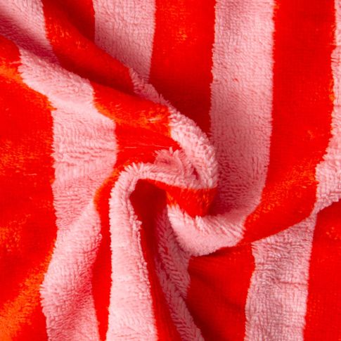 Tissu Eponge Bambou Tout doux rayé Rose et Orange