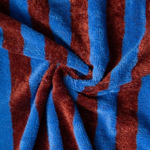 Tissu Eponge Bambou Tout doux rayé Bleu et Marron