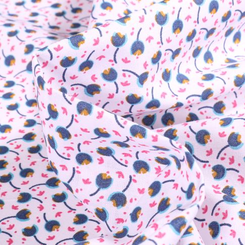 Tissu Coton imprimé Arty Divy fuchsia sur fond Blanc