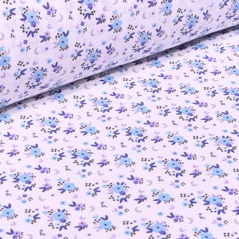 Tissu Coton imprimé Arty Rosy sur fond Blanc