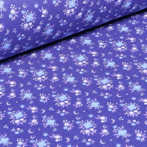 Tissu Coton imprimé Arty Rosy sur fond Bleu