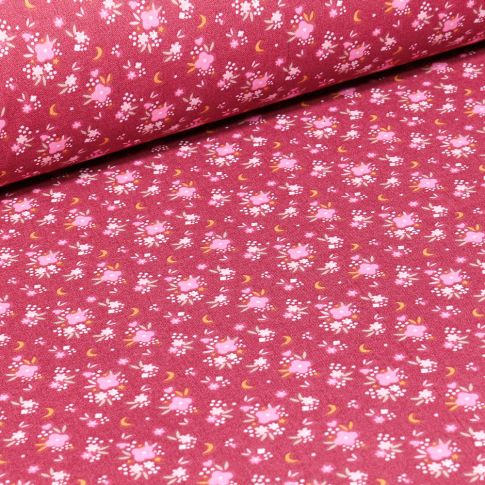 Tissu Coton imprimé Arty Rosy sur fond Rose
