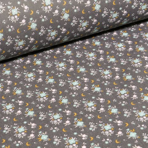 Tissu Coton imprimé Arty Rosy sur fond Gris