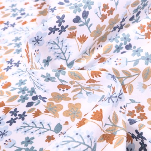 Tissu Coton imprimé Arty Milly taupe sur fond Blanc