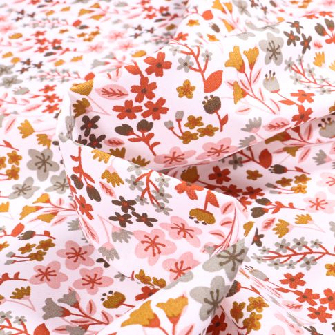 Tissu Coton imprimé Arty Milly tomette sur fond Blanc