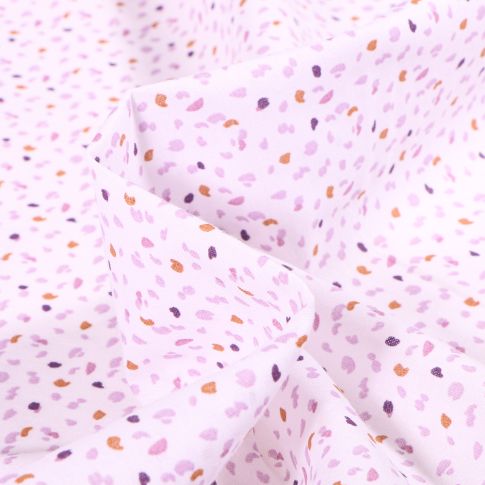Tissu Coton imprimé Arty Confettis Lila et ocre sur fond Blanc