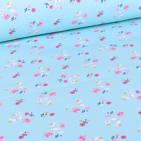 Tissu Coton imprimé Arty Sinsa sur fond Bleu