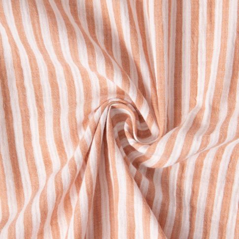 Tissu Double gaze de Coton Gipsy Rayé Camel sur fond Blanc cassé